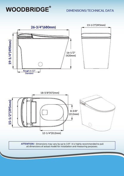 WOODBRIDGE GT100 Smart Toilet with Auto Open/Close Lid, Foot Sensor, Auto Flush, No Bidet, Heated Seat & Fragrance System, ADA Chair Height, Easy to Install