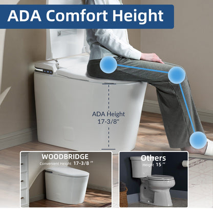 WOODBRIDGE GT100 Smart Toilet with Auto Open/Close Lid, Foot Sensor, Auto Flush, No Bidet, Heated Seat & Fragrance System, ADA Chair Height, Easy to Install
