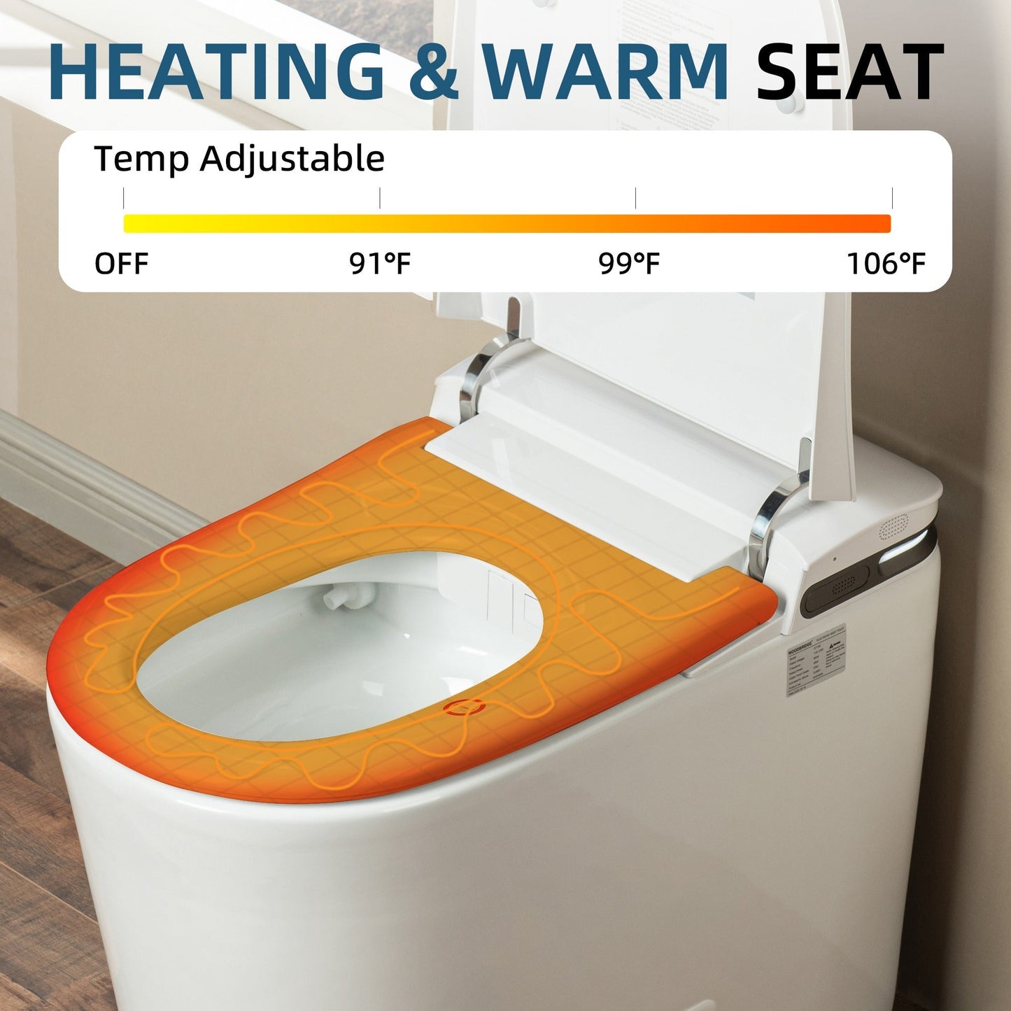 WOODBRIDGE GT100 Smart Toilet with Auto Open/Close Lid, Foot Sensor, Auto Flush, No Bidet, Heated Seat & Fragrance System, ADA Chair Height, Easy to Install