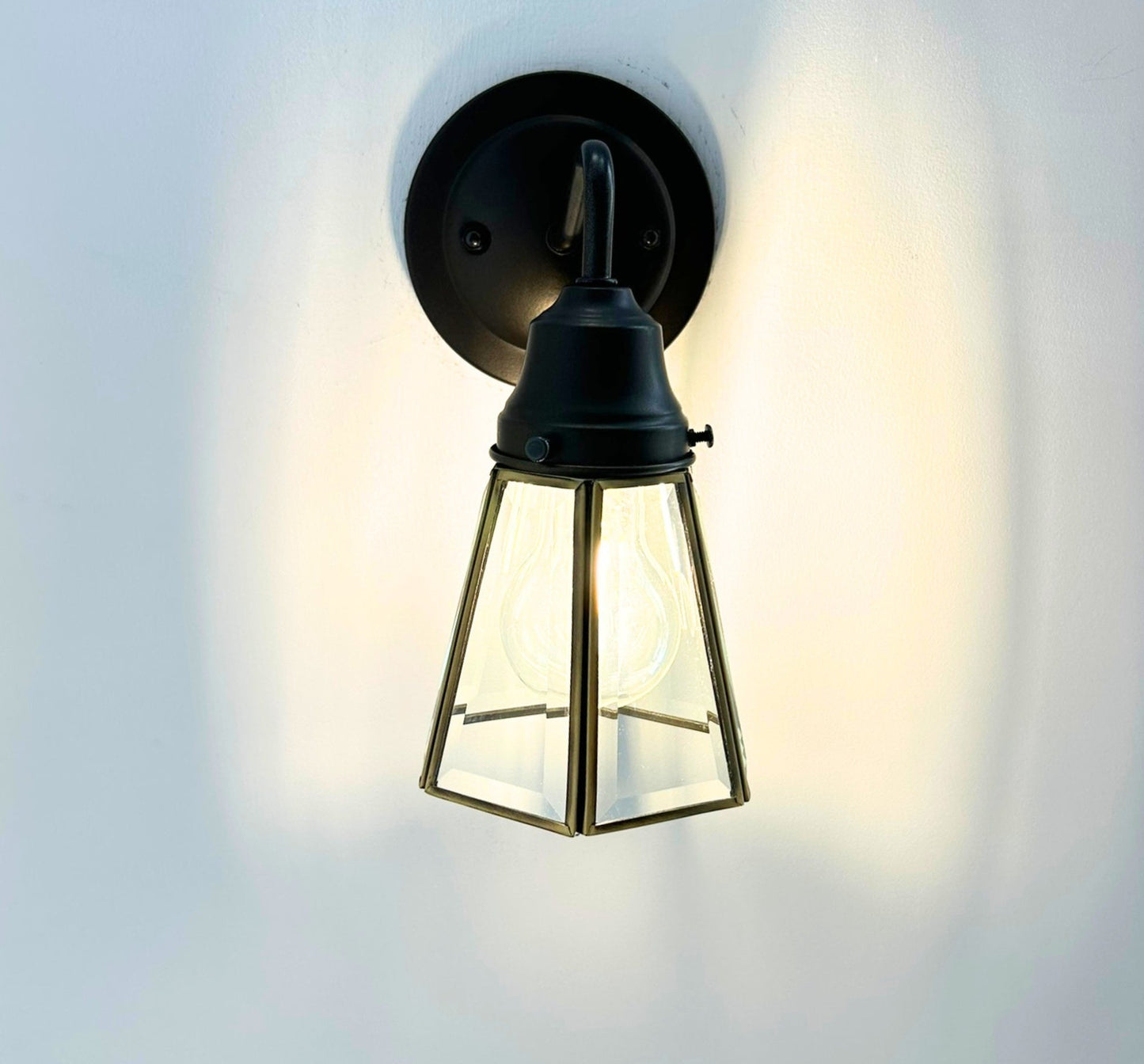 Clear Glass and Brass Wall Sconce or Pendant Light