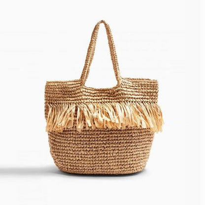 Straw Bag Woven Bag Tassle Straw Bag Seaside Vacation Beach Bag Shoulder Portable Large Capacity Women Bag