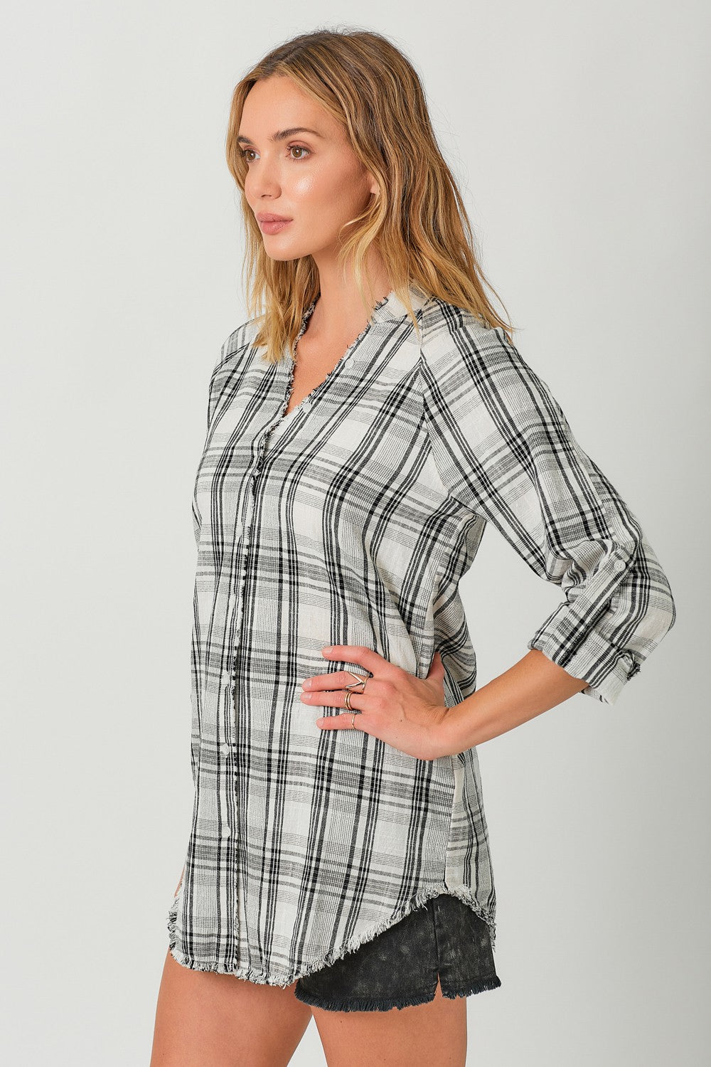 Double Cloth Fray Bottom Shirt