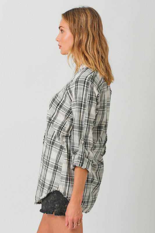 Double Cloth Fray Bottom Shirt