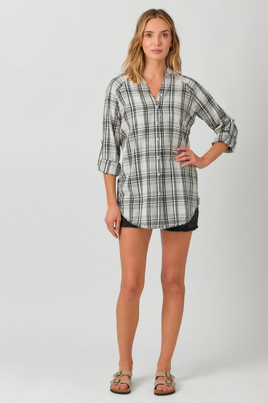 Double Cloth Fray Bottom Shirt