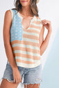 Beige USA Flag Notched Neckline Loose Knit Vest