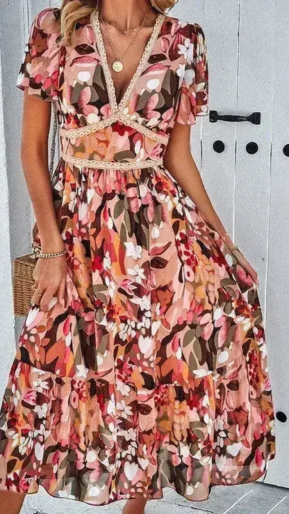 Floral print v-neck dress