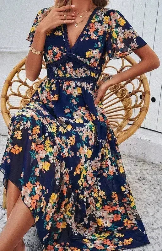 Floral print v-neck dress