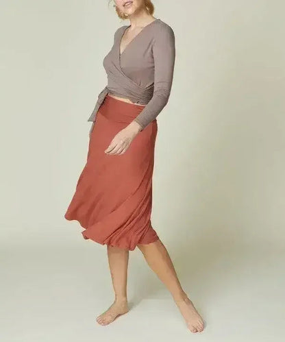 Bamboo Flared Skirt – Organic Mid-Length with Shirring