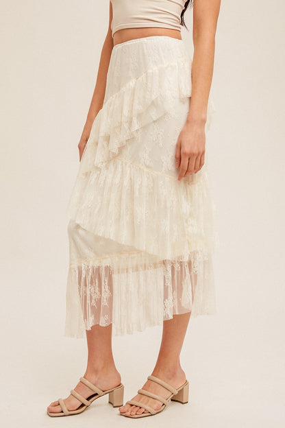 Asymmetrical Tiered Lace Skirt