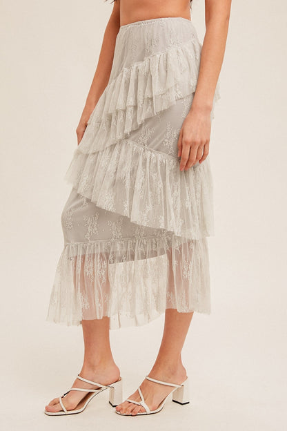 Asymmetrical Tiered Lace Skirt