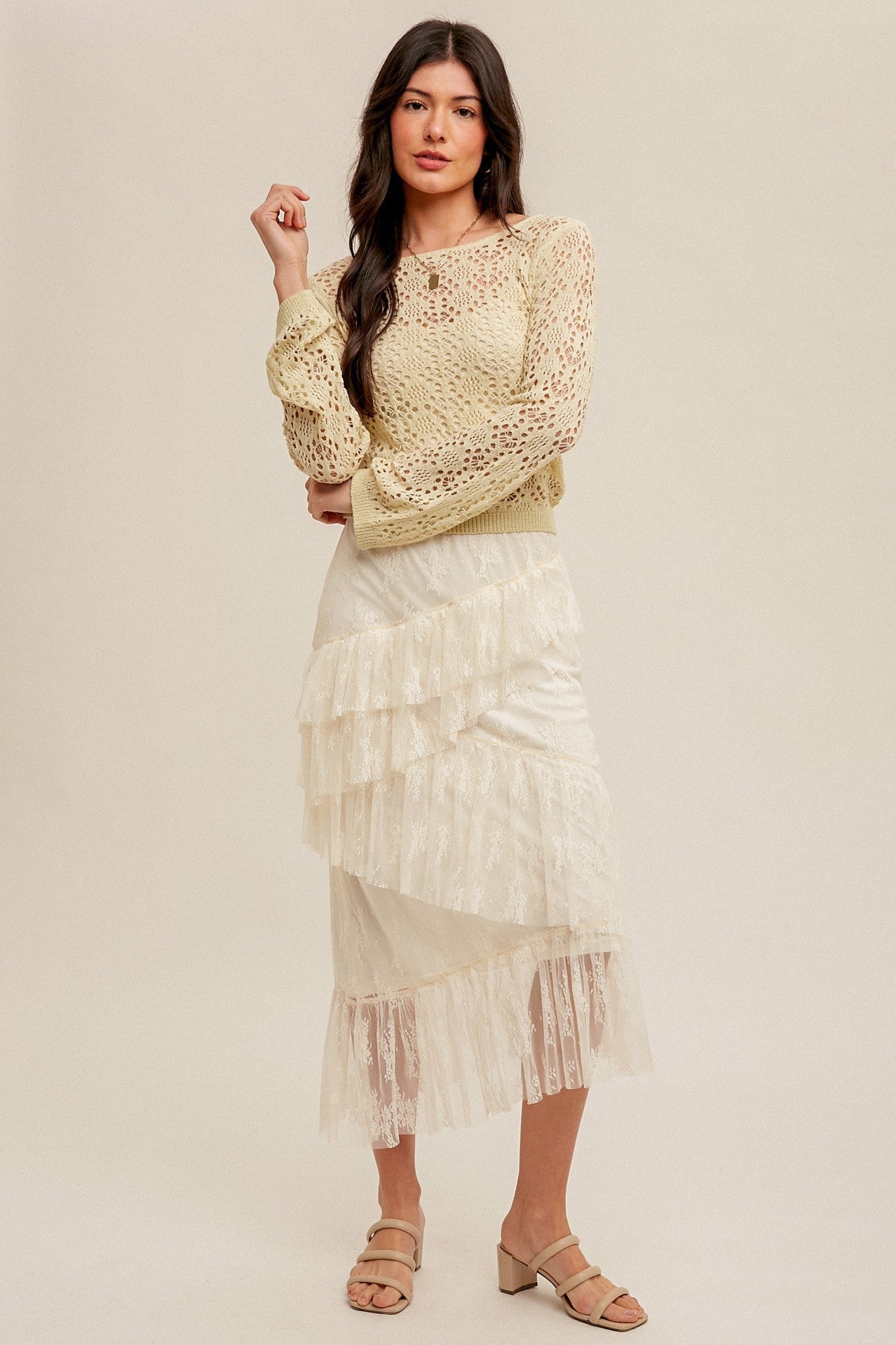 Asymmetrical Tiered Lace Skirt
