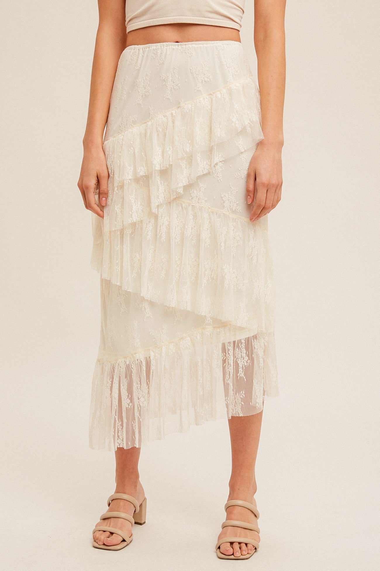 Asymmetrical Tiered Lace Skirt
