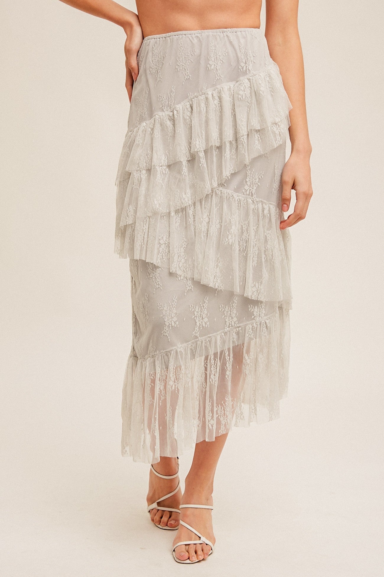 Asymmetrical Tiered Lace Skirt