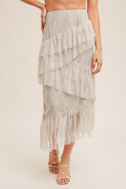 Asymmetrical Tiered Lace Skirt