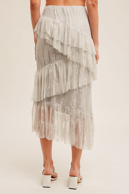 Asymmetrical Tiered Lace Skirt