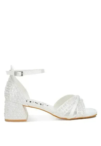 Pearl Bridal Sandals - Low Heel Satin Shoes - Wedding Party Comfort