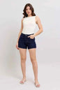 Judy Blue Plus Size High Waist Denim Shorts with Heart Shaped Pockets & Red Contrast Thread