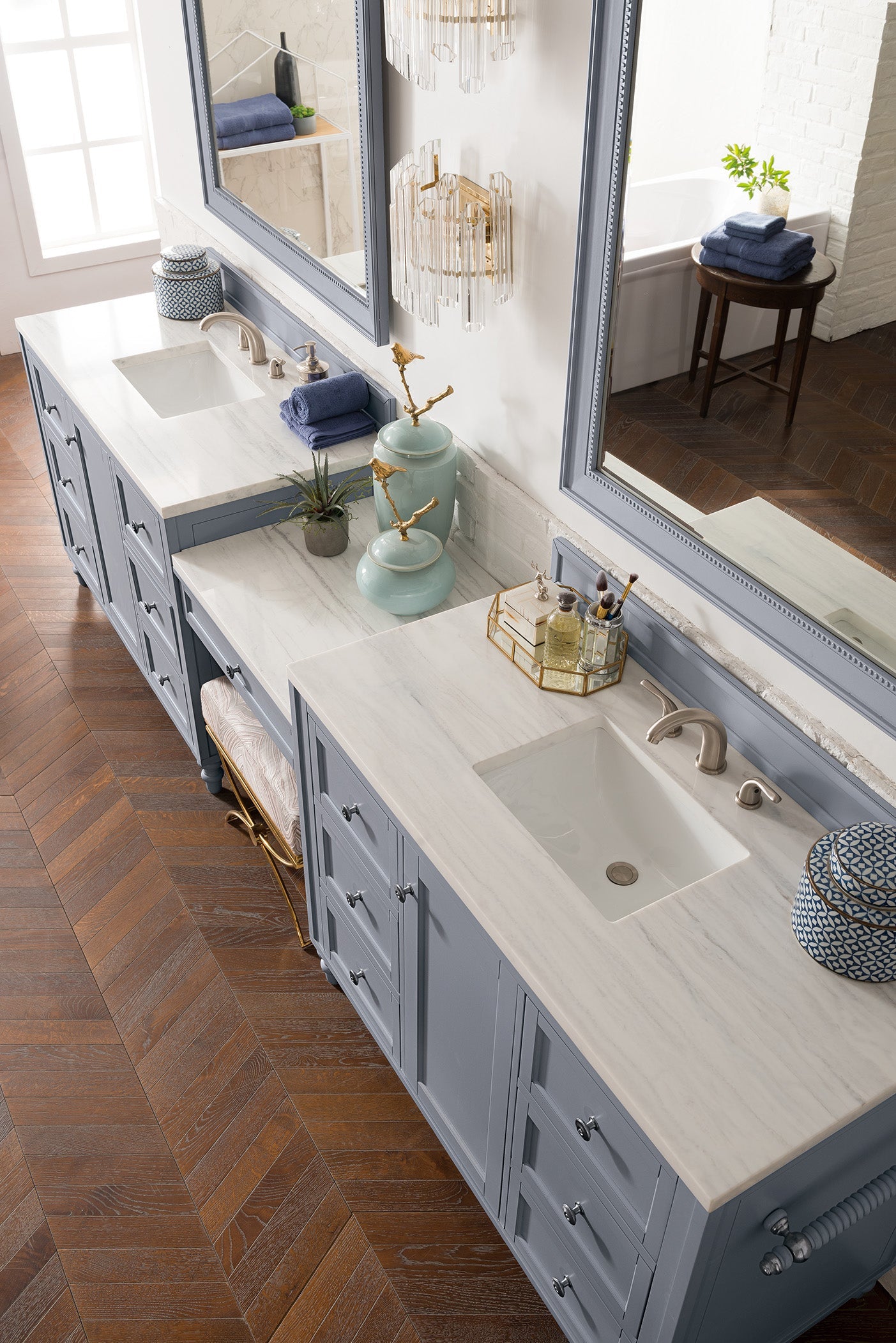 Copper Cove Encore 122" Double Vanity Set, Silver Gray