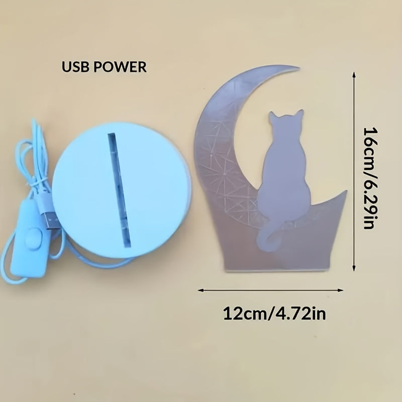 Modern 3D Cat Moon Night Light USBPowered Lamp
