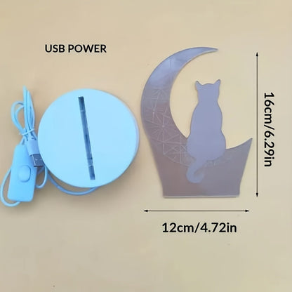 Modern 3D Cat Moon Night Light USBPowered Lamp