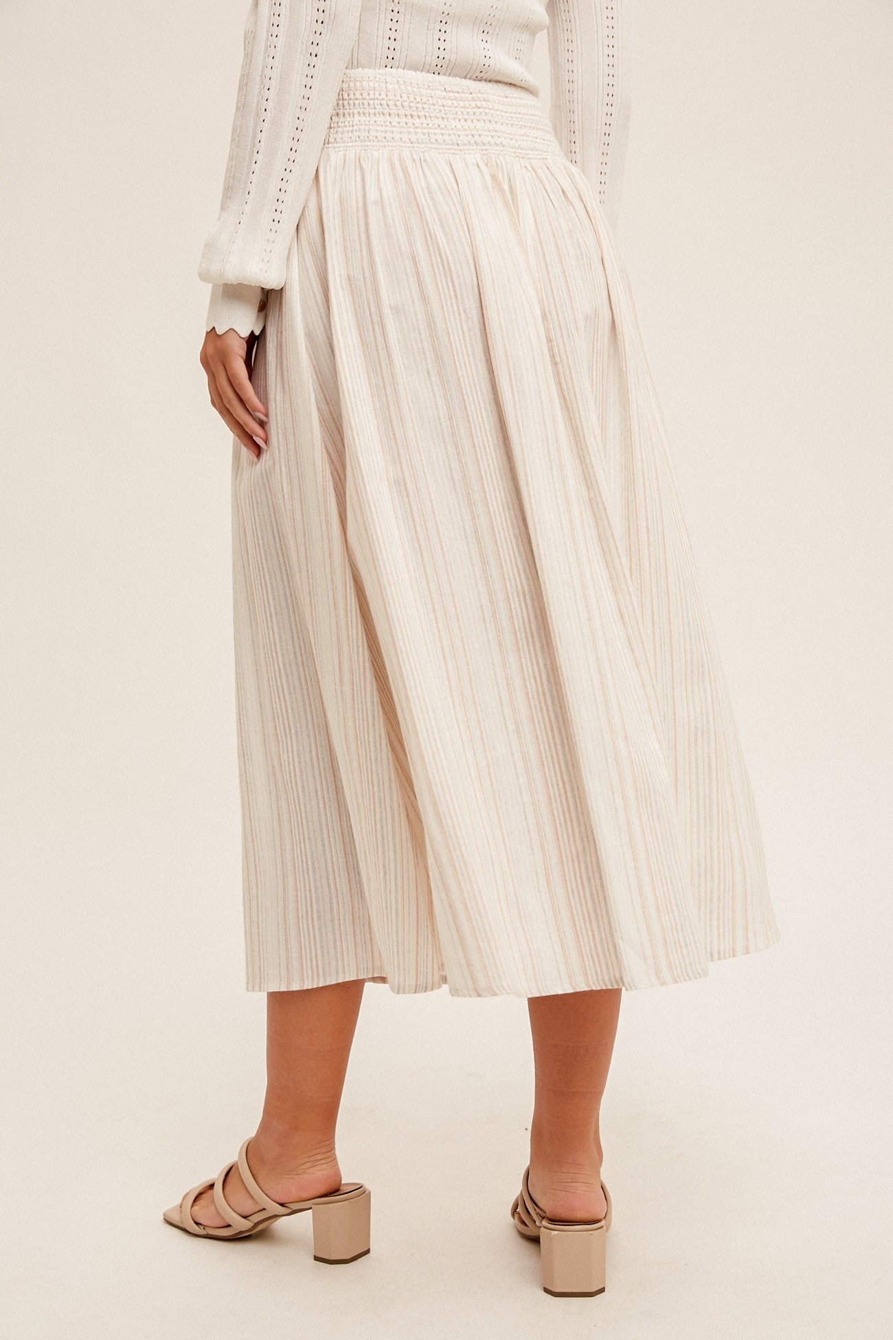 Button Front Striped Midi Skirt