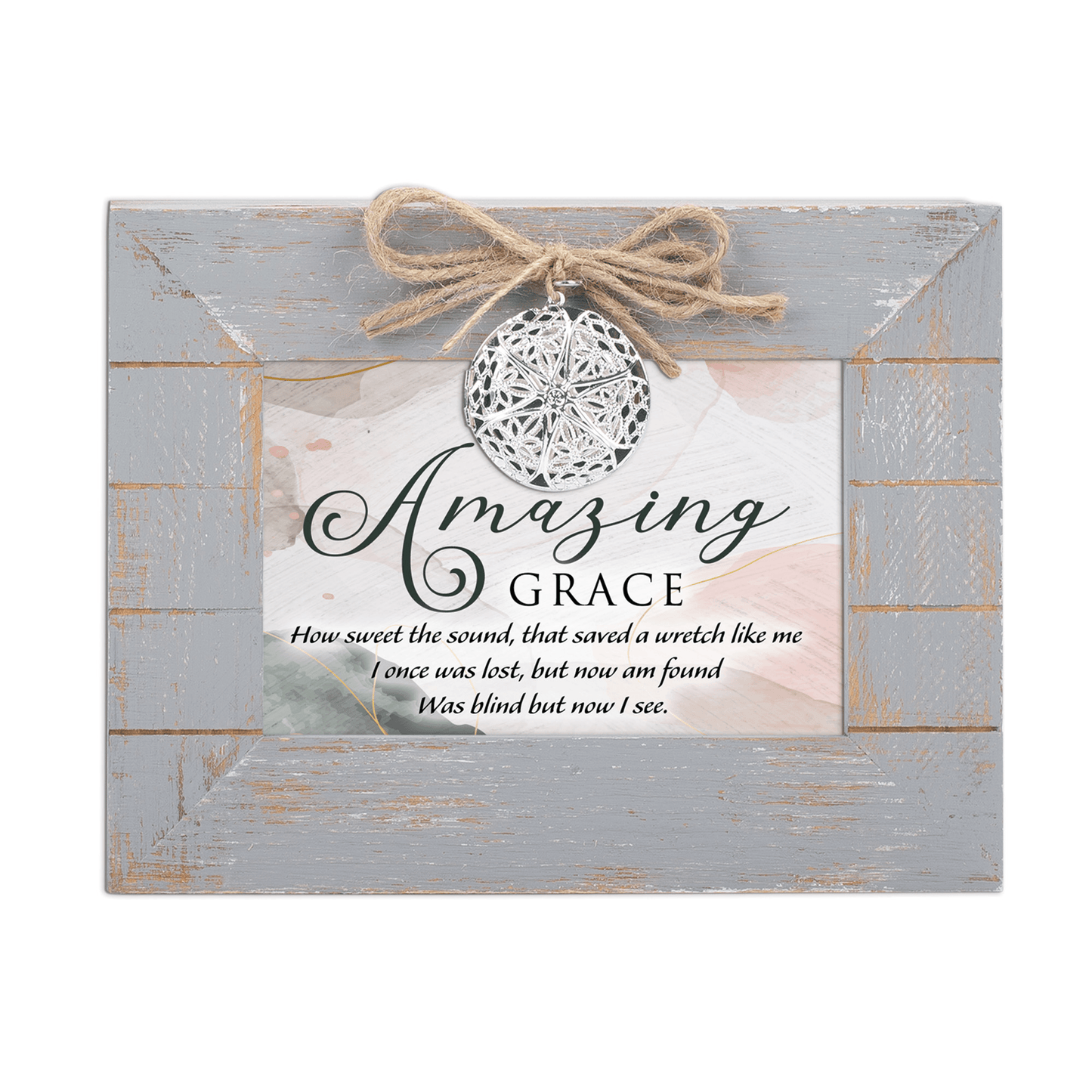 Rustic Grey Wooden Music Box With Heart Locket And Amazing Grace Print