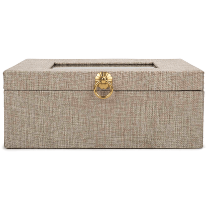 Elegant Beige Linen Music Box With Floral Art And Friendship Quote