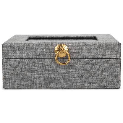 Elegant Gray Linen Music Box With Floral Art And Unchained Melody