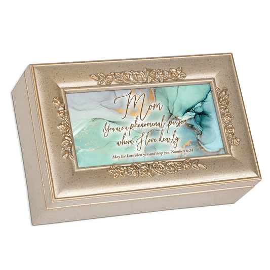 Petite Music Box With Rose Trim - Phenomenal Mom Sentiment