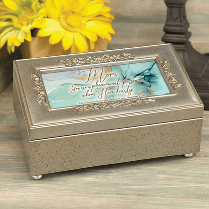 Petite Music Box With Rose Trim - Phenomenal Mom Sentiment