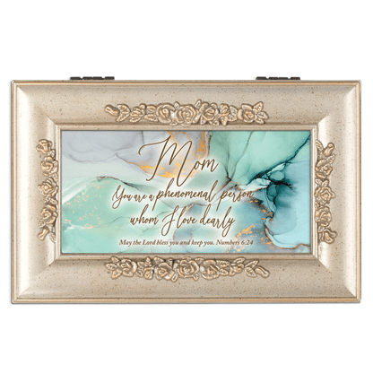 Petite Music Box With Rose Trim - Phenomenal Mom Sentiment