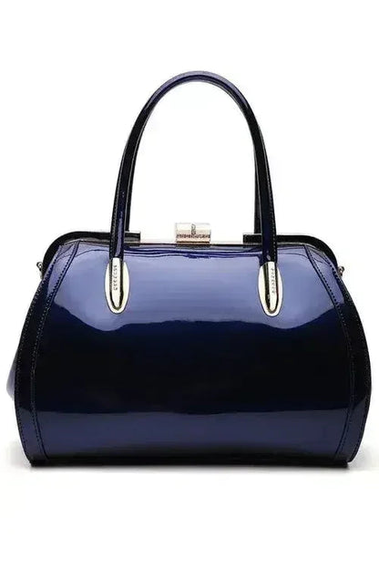Patent Satchel Handbag - Gold Accent Faux Leather Bag | Femstylo