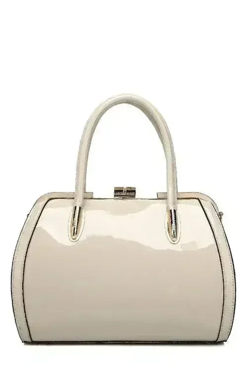 Patent Satchel Handbag - Gold Accent Faux Leather Bag | Femstylo