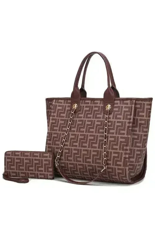 Vegan Leather Tote & Wallet Set - Gold Chain Strap | Femstylo