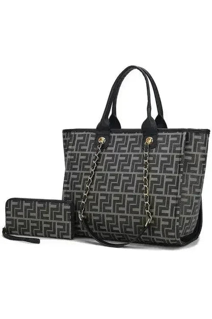 Vegan Leather Tote & Wallet Set - Gold Chain Strap | Femstylo