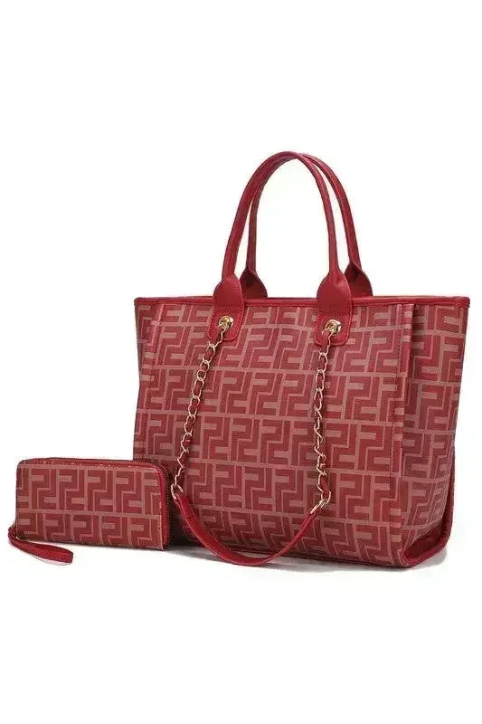 Vegan Leather Tote & Wallet Set - Gold Chain Strap | Femstylo