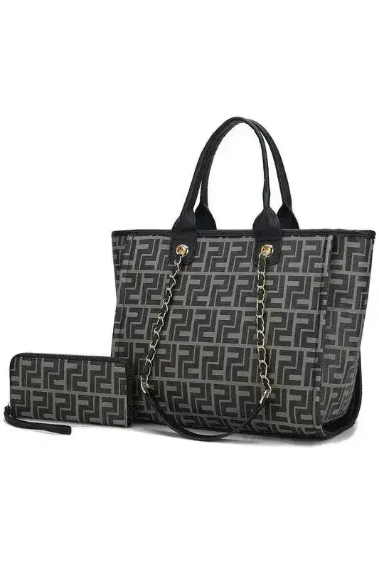 Vegan Leather Tote & Wallet Set - Gold Chain Strap | Femstylo