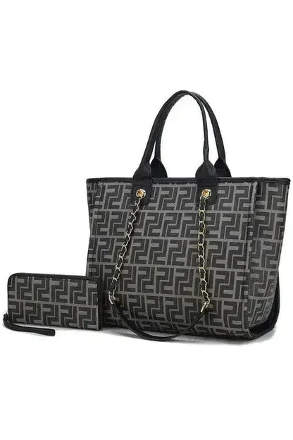 Vegan Leather Tote & Wallet Set - Gold Chain Strap | Femstylo