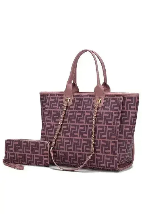 Vegan Leather Tote & Wallet Set - Gold Chain Strap | Femstylo