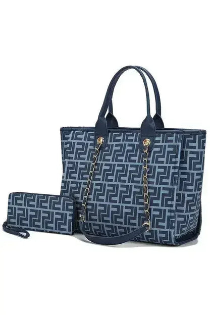 Vegan Leather Tote & Wallet Set - Gold Chain Strap | Femstylo