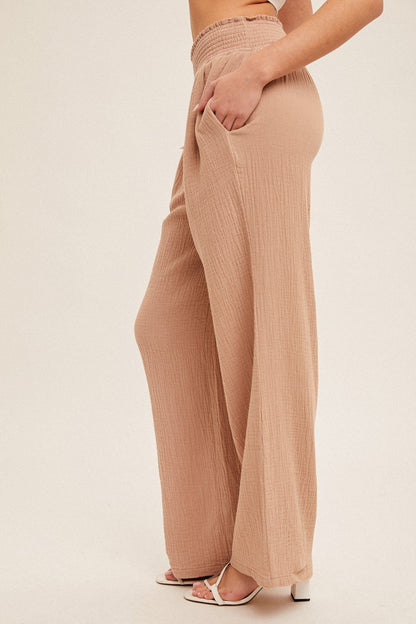 Crinkle Gauze Smocked Waist Lounge Pants