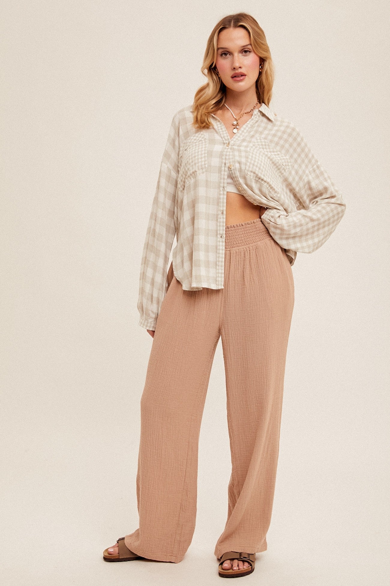 Crinkle Gauze Smocked Waist Lounge Pants