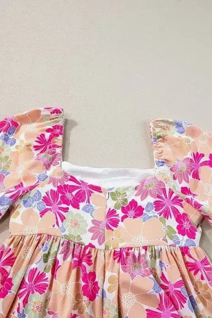 Floral Square Neck Puff Sleeve Babydoll Dress