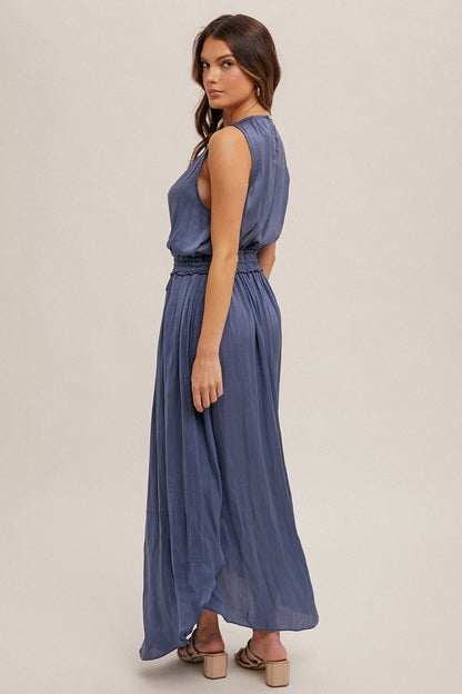 Surplice Neck Washed Satin Dress