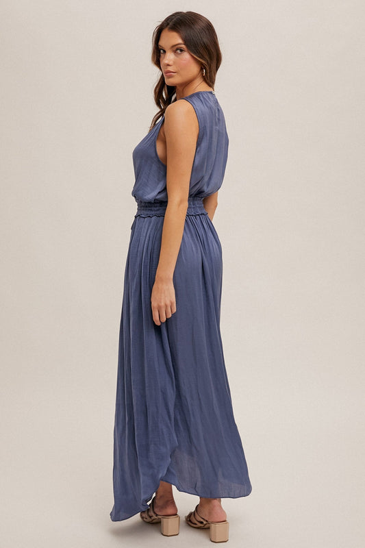 Surplice Neck Washed Satin Dress