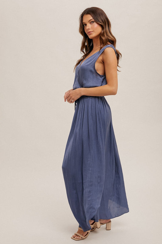 Surplice Neck Washed Satin Dress