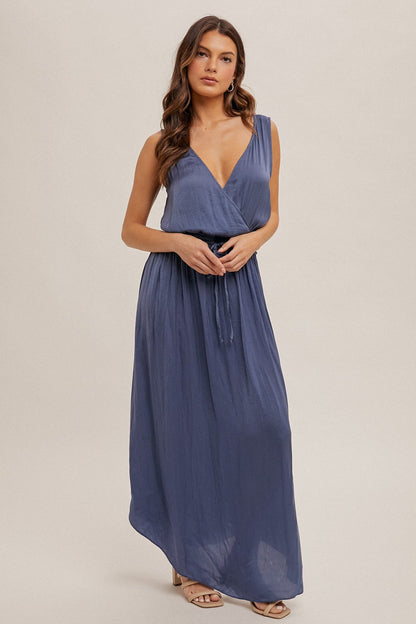Surplice Neck Washed Satin Dress