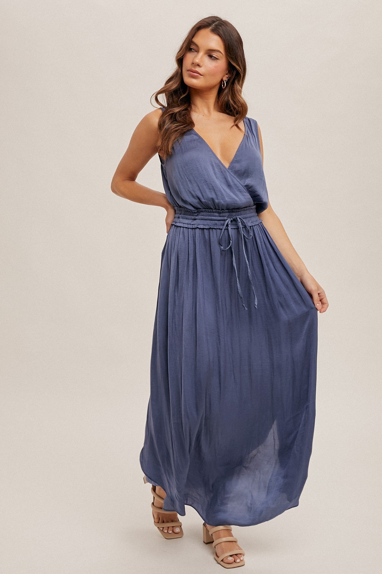 Surplice Neck Washed Satin Dress