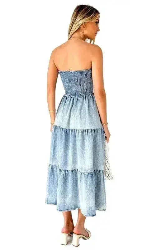 Women's Denim Fashion Dress - Sexy Sleeveless with Side Pockets