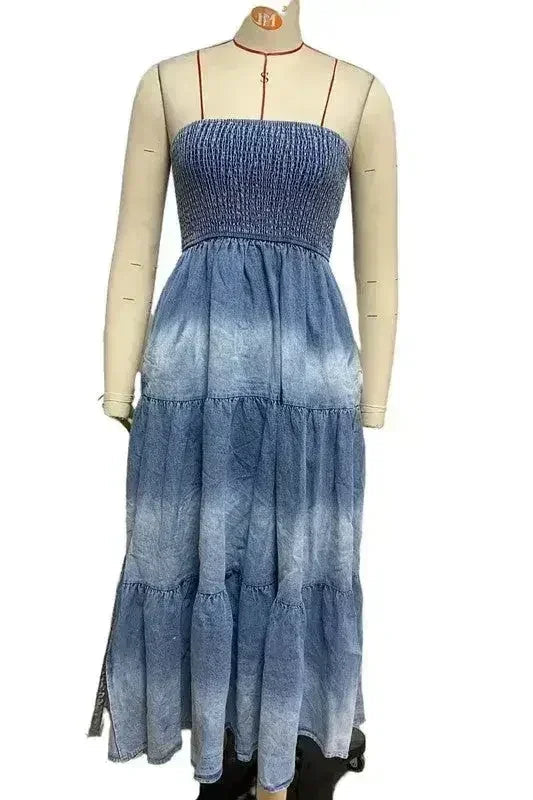 Women's Denim Fashion Dress - Sexy Sleeveless with Side Pockets